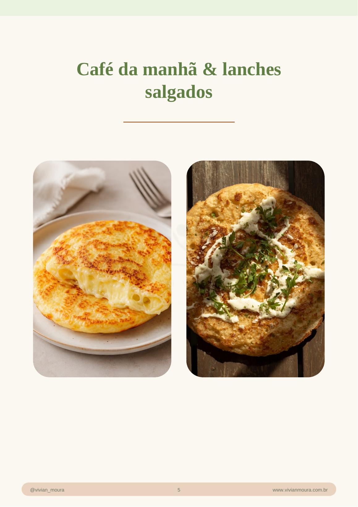 Página de Café da manhã e lanches salgados