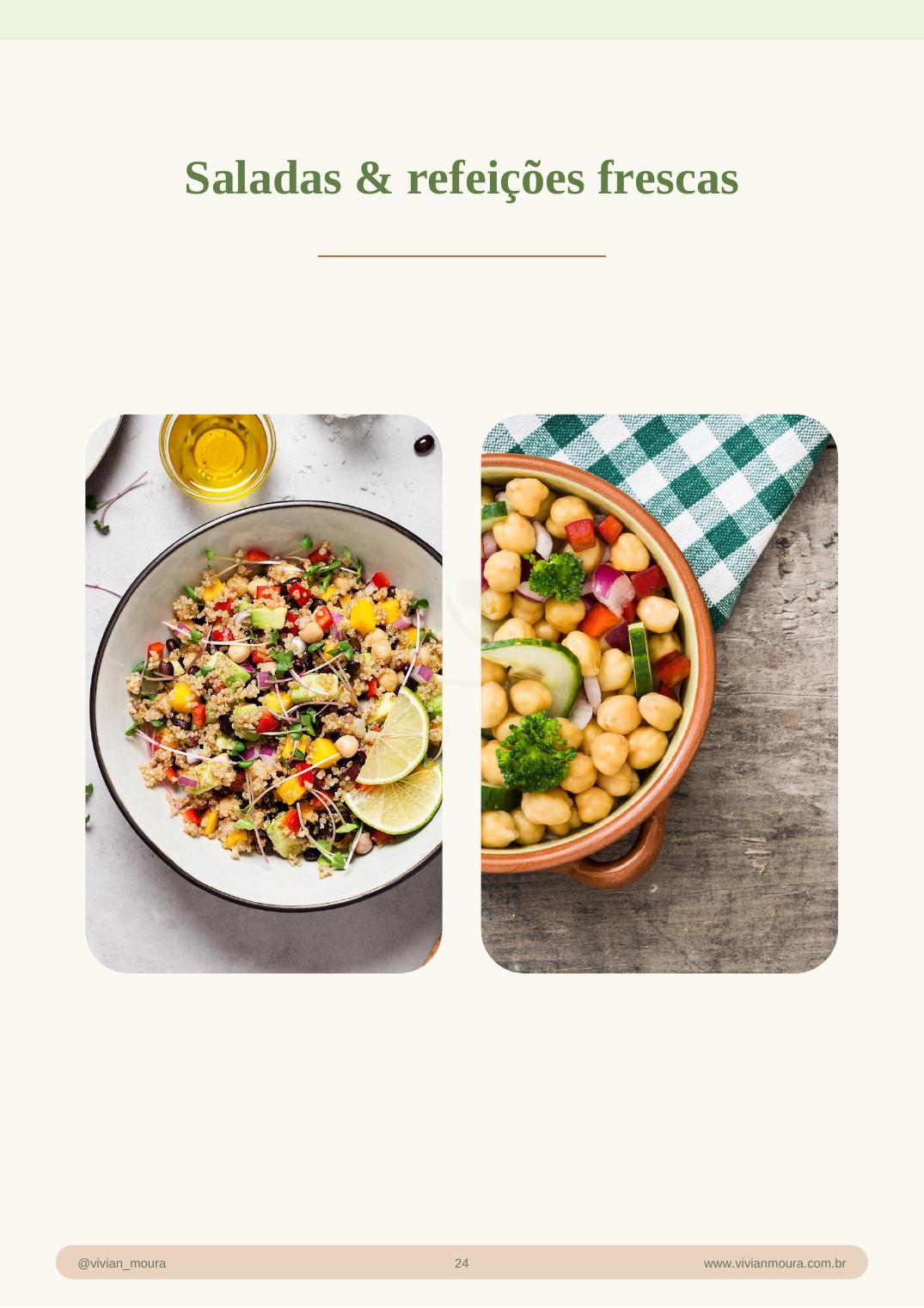 Página de saladas e refeições frescas